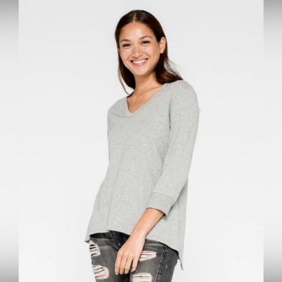 Wilt Tops - WILT Made in USA Heather Gray Scoop Neck 3/4 Sleeve 100% Cotton Top